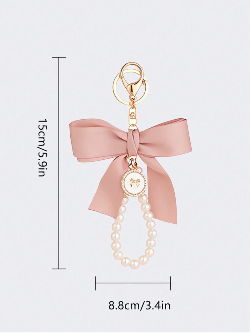 Cute Bowknot Design Bag Keychain, Faux Pearl Decorated Bracelet Keychain, Bag Pendant Keychain, Fashionable Bag Charm for Women & Girls, Bag Accessories for Purse, Backpack, Car