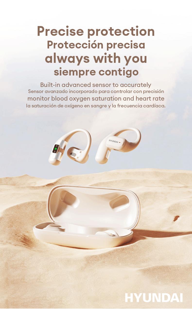 HYUNDAI Q2 OWS Health Detection Bluetooth Earbuds Surround Natural Sound Effect & Noise Reduction Headset with Mic, Breathable Open-ear Ergonomic Design Headphones