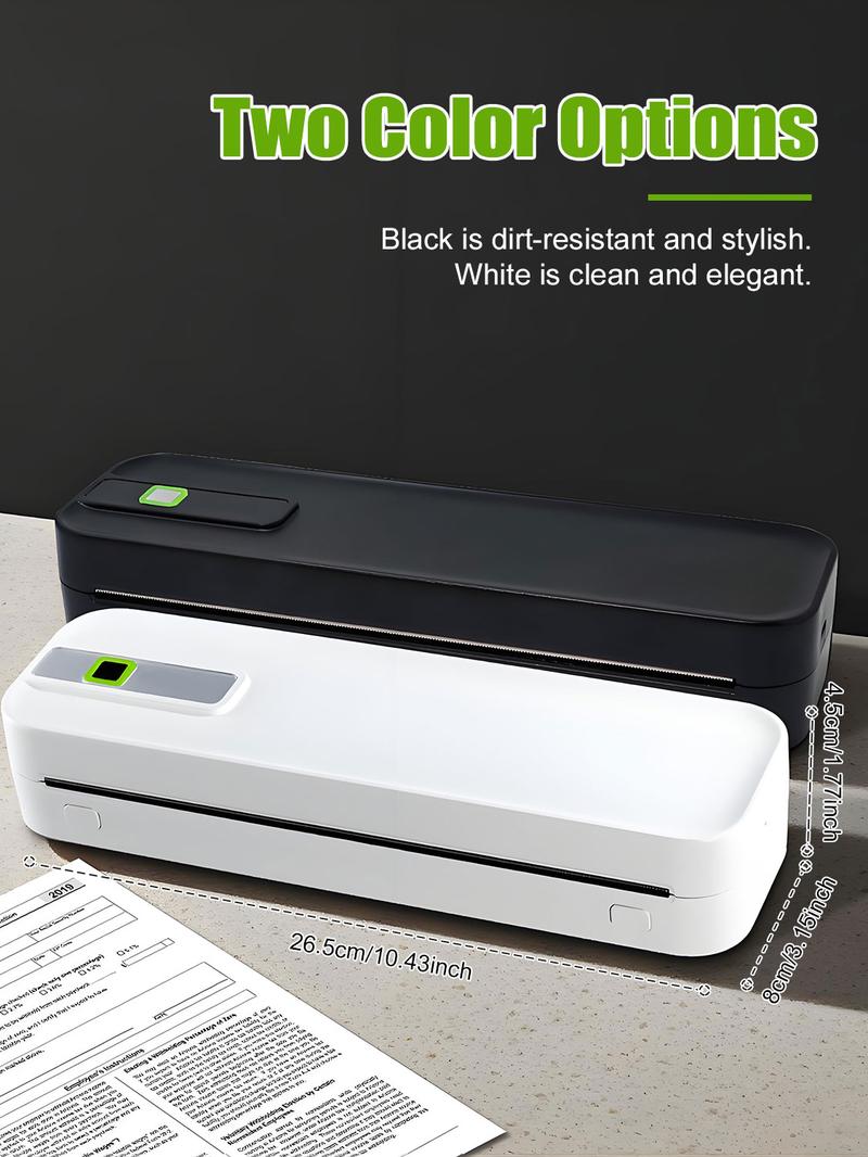 Portable Inkless Thermal Printer, Supports A4 Paper Size, Prints Resumes, Music Sheets, Exam Papers, Compatible with iOS & Laptops