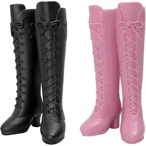 2 Pairs Doll Boots Shoes Wear Clothes Outfit Handmade Costumes Replacement for 1/6 Doll Fashionable Cowboy Wearing Fashion (Pink, Black)