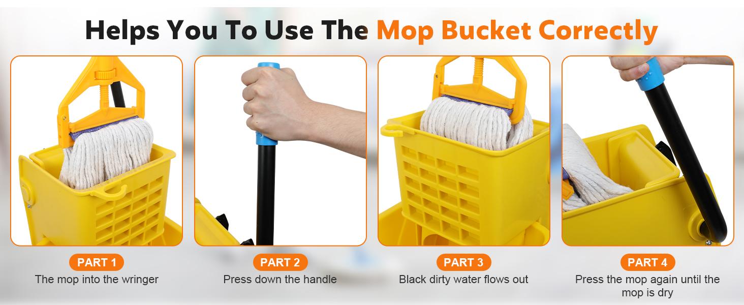 Commercial Mop Bucket with Side Press Wringer on Wheels, 35Qt,Yellow Including One Commercial Mop system Mop Self Drying Mop Cleaning Solutions Mop Cleaning Tools Microfiber Mop Head Mop Handle