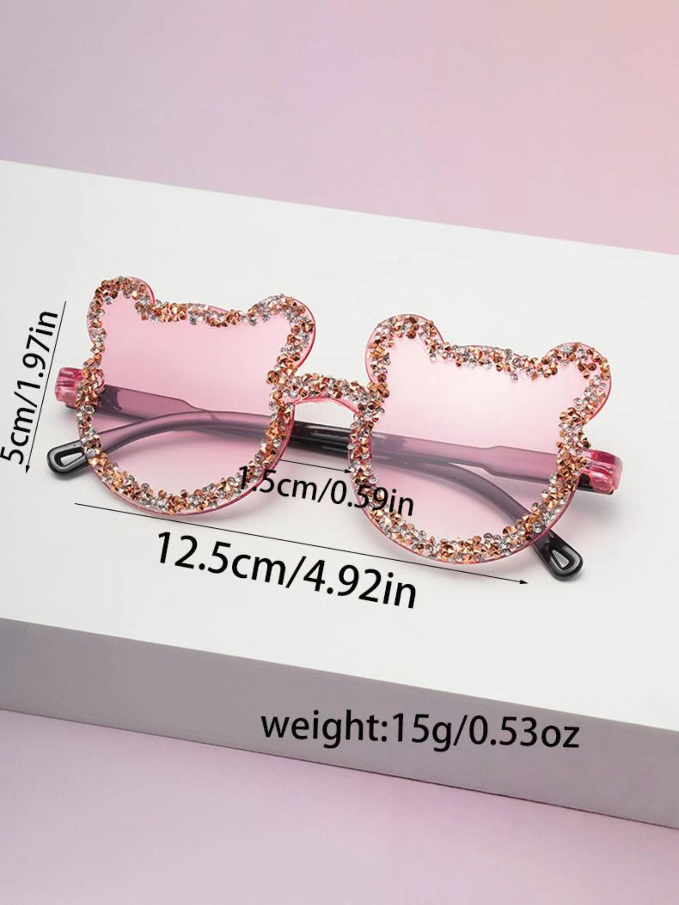 1pc Frameless Handmade Rhinestone Bear Party Sunglasses, Candy Color Women's Funny Party Glasses, College Outing Vacation