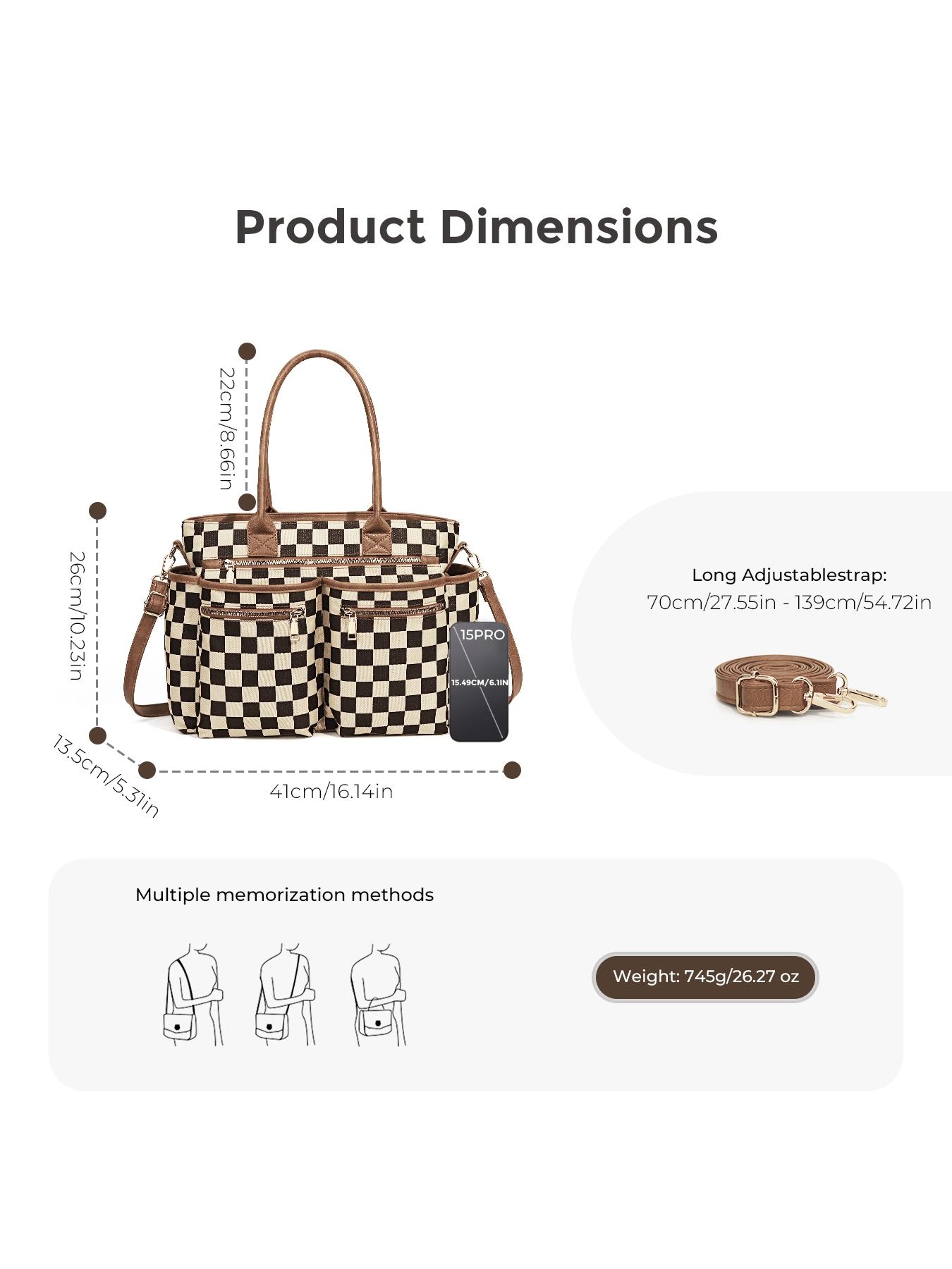 Women's Checkerboard Pattern Zipper Crossbody Tote Bag, Large Capacity Multi-Pocket Design Portable Shoulder Bag For Daily Used, Girl Fashionable Shopping Bag