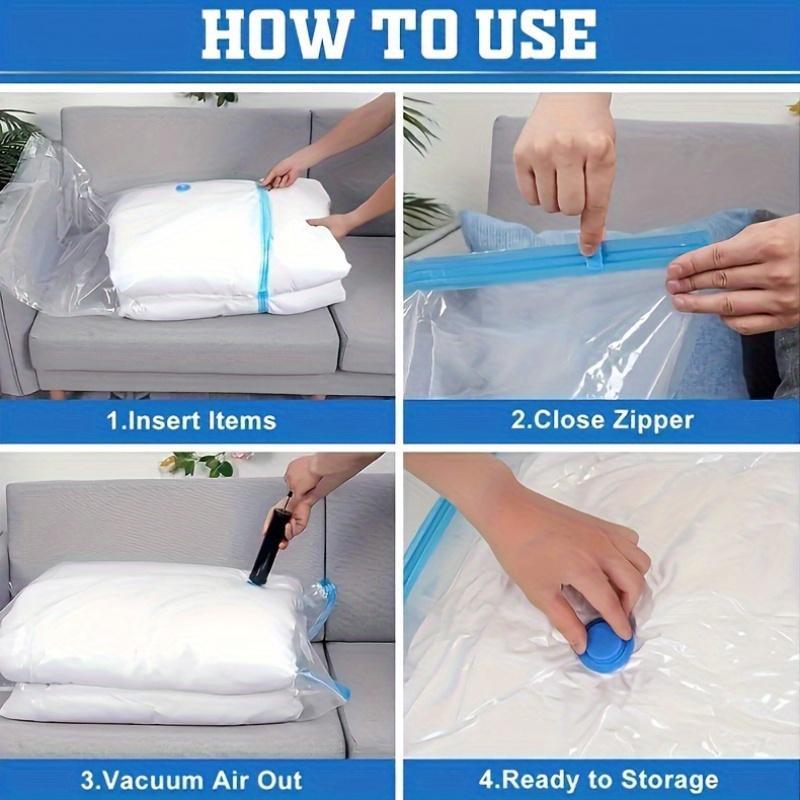 5-Pack Space Saver Vacuum Storage Bags with Hand Pump - Reusable Sealed Plastic Organizer, Zip Closure Rectangular - No Power Needed for Clothes, Blankets, Bedding - Vacuum Bags for Travel, Home Use - Ideal for Decluttering