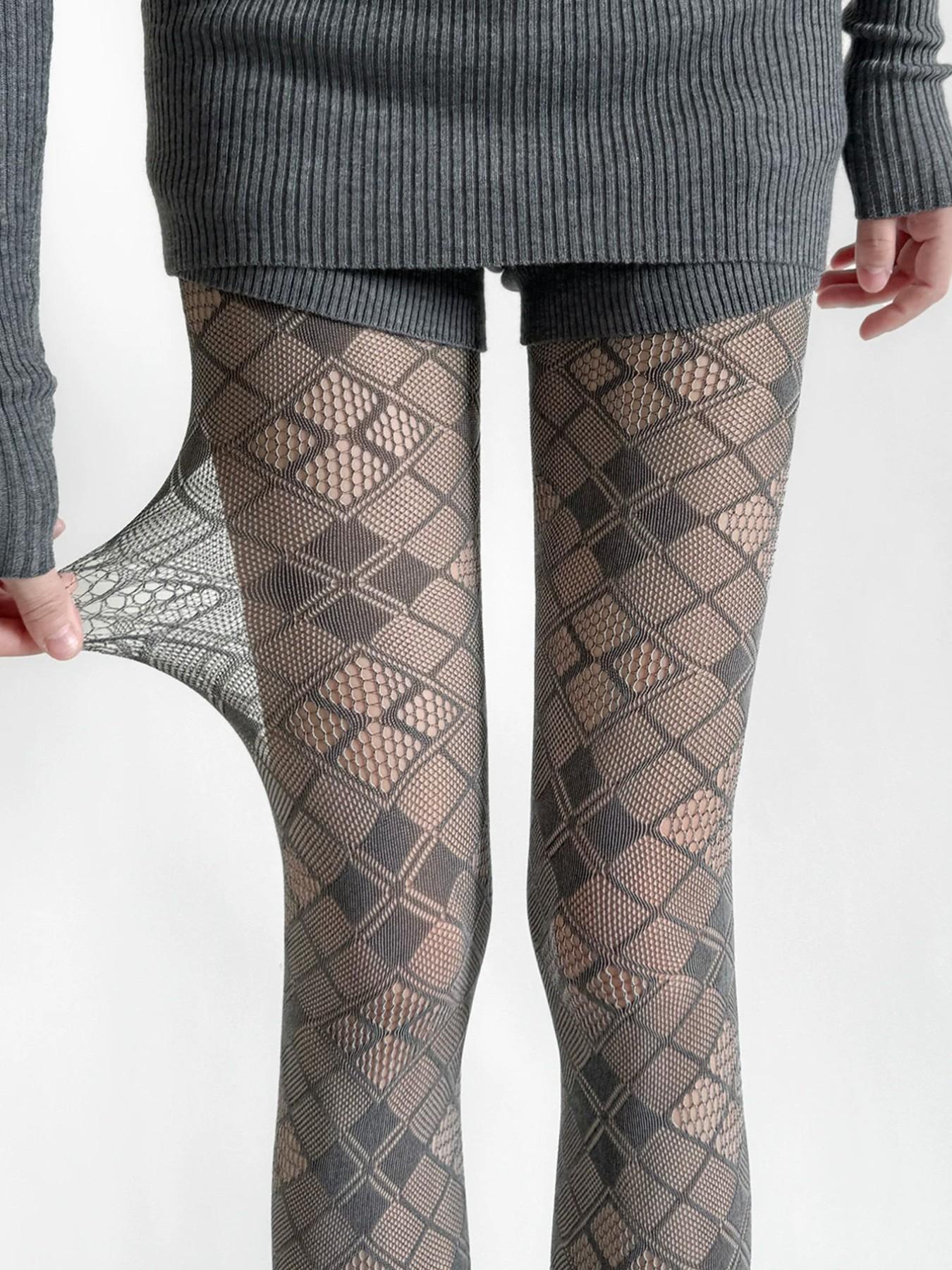 Rhombus Grace Net Pantyhose for Women, High Elasticity Anti-Pick, Vintage Slimming Commuter Style, Full-Length Fashion