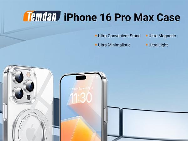 Temdan Designed for iPhone 16 Pro/16 Pro Max Case, 360°Rotatable Ring Stand Case Accessories Cover Protector Protection Protective Casing Cellphone