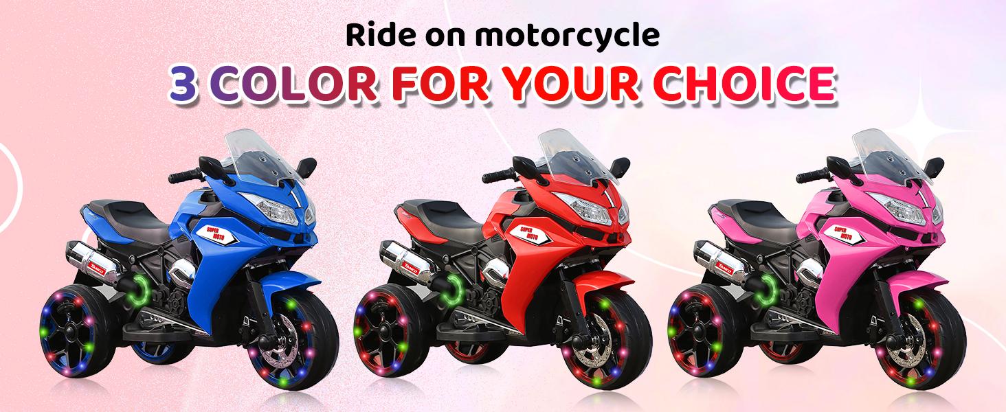 12V Kids Ride On Motorcycle - 3-Wheel Electric Motorcycle for Boys & Girls with LED Lights, MP3, and Safe Design - Gift for 3-8 Years Old (Pink+ Plastic+ 50-99 pounds) Pink, Holidays, Birthdays, Yes, Anti-Slip Grips, Battery Powered, Ages 3-8