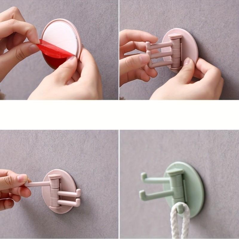 2-Pack Multi-Functional Wall Mount Shelf, No Drilling Adhesive Hooks, Rotating Strong Stick-On Hangers, Kitchen & Bathroom Organizer