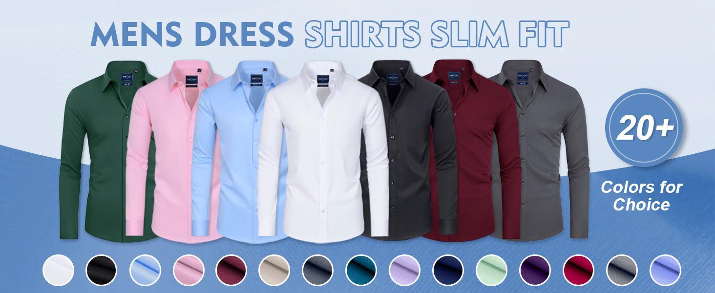 3-Pack Alimens&Gentle Men's Stain Sheild Business Casual Dress Shirts - Slim Fit Long Sleeve Button Down Shirt