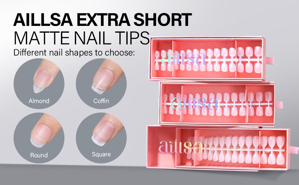 AILLSA 450pcs Extra Short Coffin 15 Sizes Full Matte Cover Nail Tips Pre-filed Pre-Shaped False Press on Nails Soft Gel For DIY Nail Art Valentine's Day Gift For Women