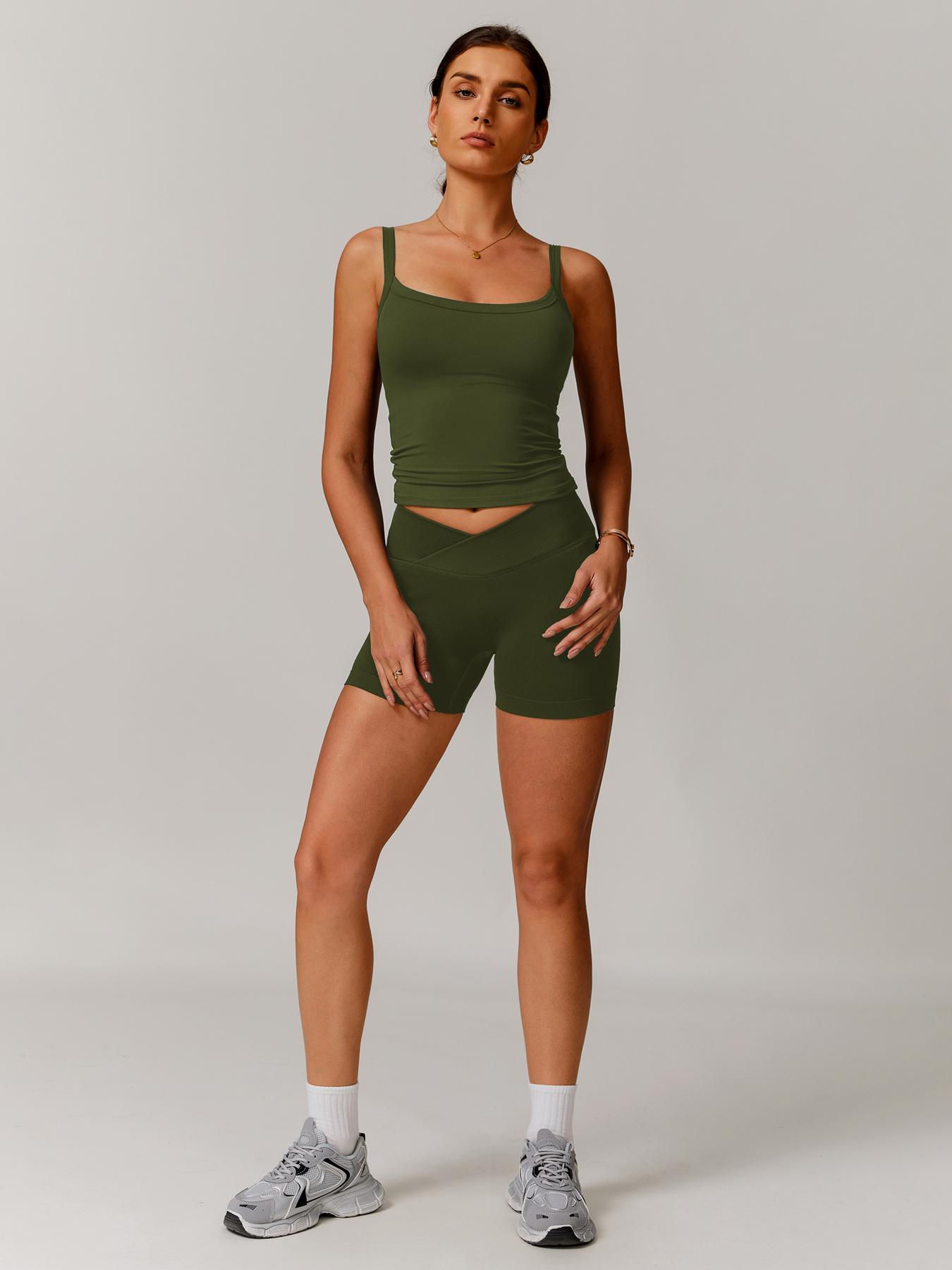 Women's Solid Top & Shorts Sportswear Set, Stretchable Activewear Casual Comfy Breathable Two-piece Outfits for Yoga Gym Workout Running, Ladies Sportswear for Spring & Fall