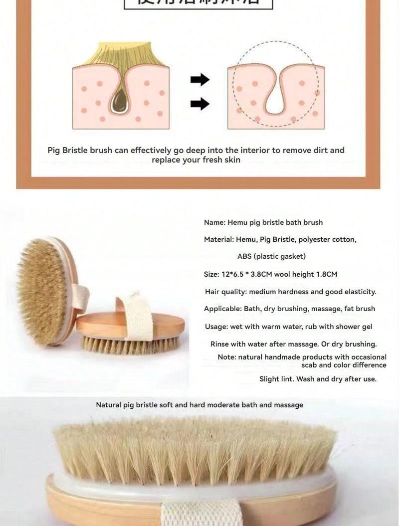 Multifunctional Pig Hair Handheld Brush, Oval Reeds Bristle Brush, Bath Brush, Shower Brush, Laundry Brush, Essential Cleaning Tool