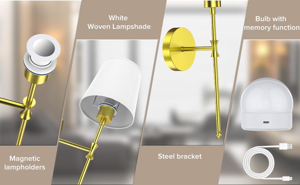 Viyawise Wall Lights Set of 2 with 2 Bulbs, 2 Type-C Cables & 2 Remotes – Battery Operated Wireless Wall Sconces, 9-Color Modes Rechargeable Lamps for Bedroom & Living Room