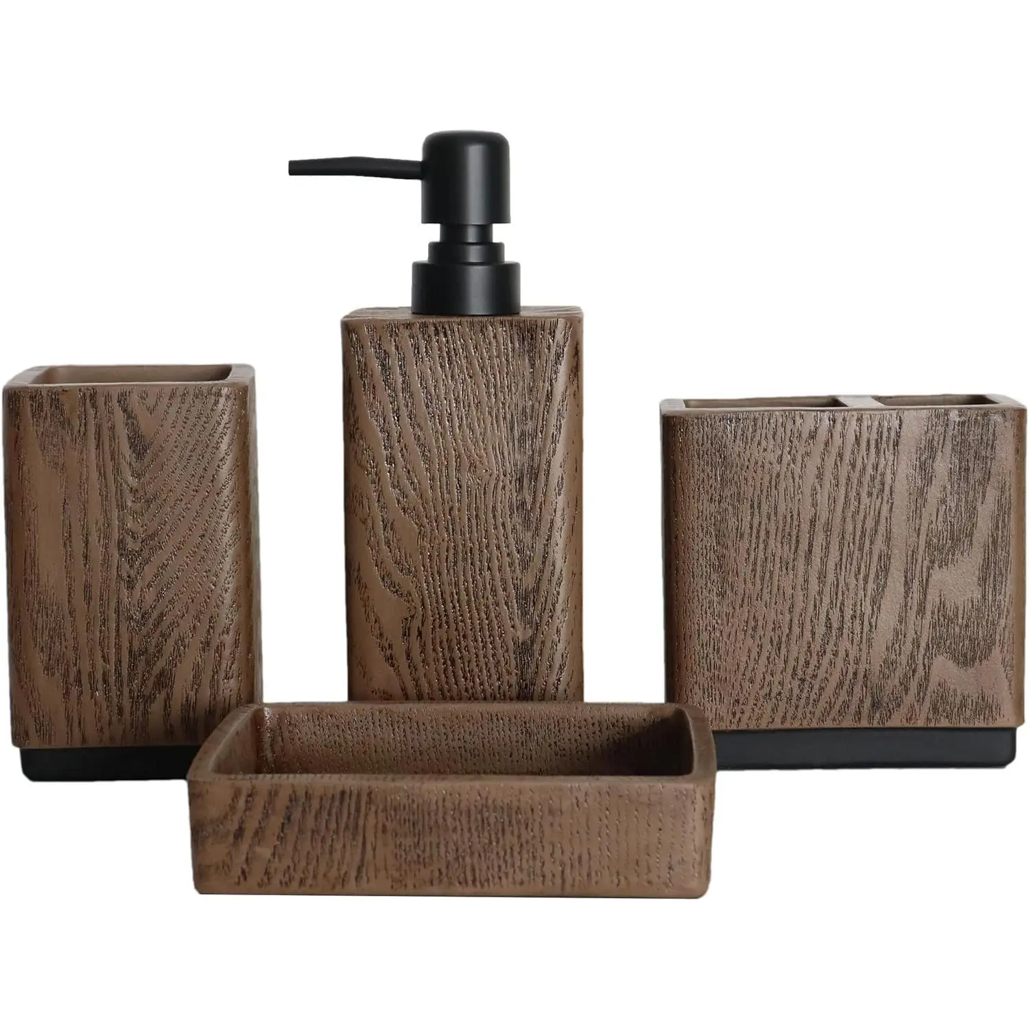 Bathroom Accessories Set,Toothbrush Holder,Farmhouse Bathroom Decor,3 Pcs Resin Gift Set Apartment Necessities, Contain Toothbrush Cup,Soap Dispenser,Tumbler (Wood Brown)
