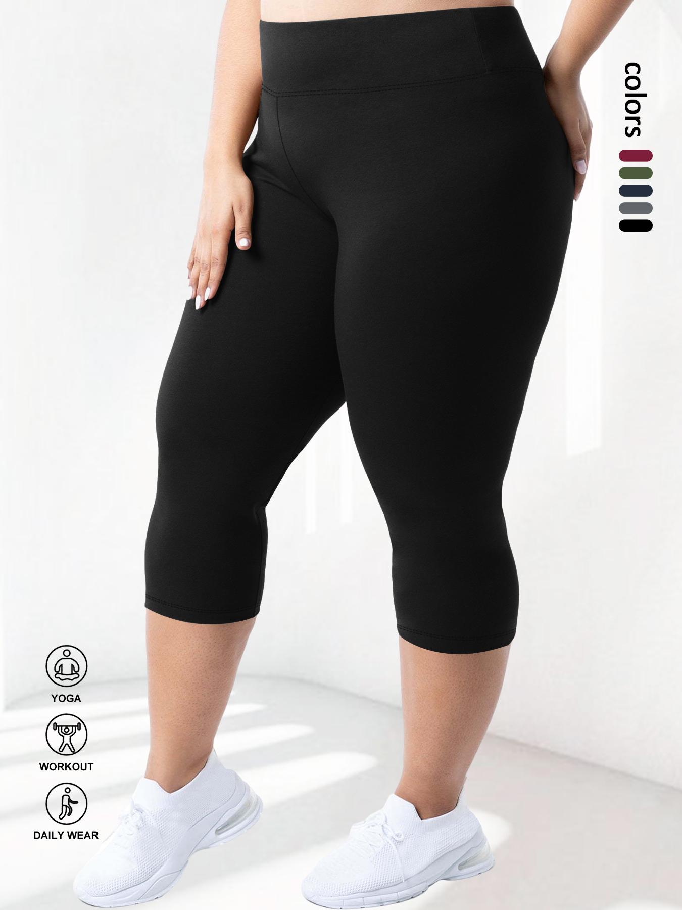 Plus Size Solid High Waist Capris Leggings, Casual Comfy Breathable Skinny Pants for Daily Workout Yoga Wear, Summer Outfits 2024, Women's Bottoms for Indoor Outdoor Wear, Shaping Leggings