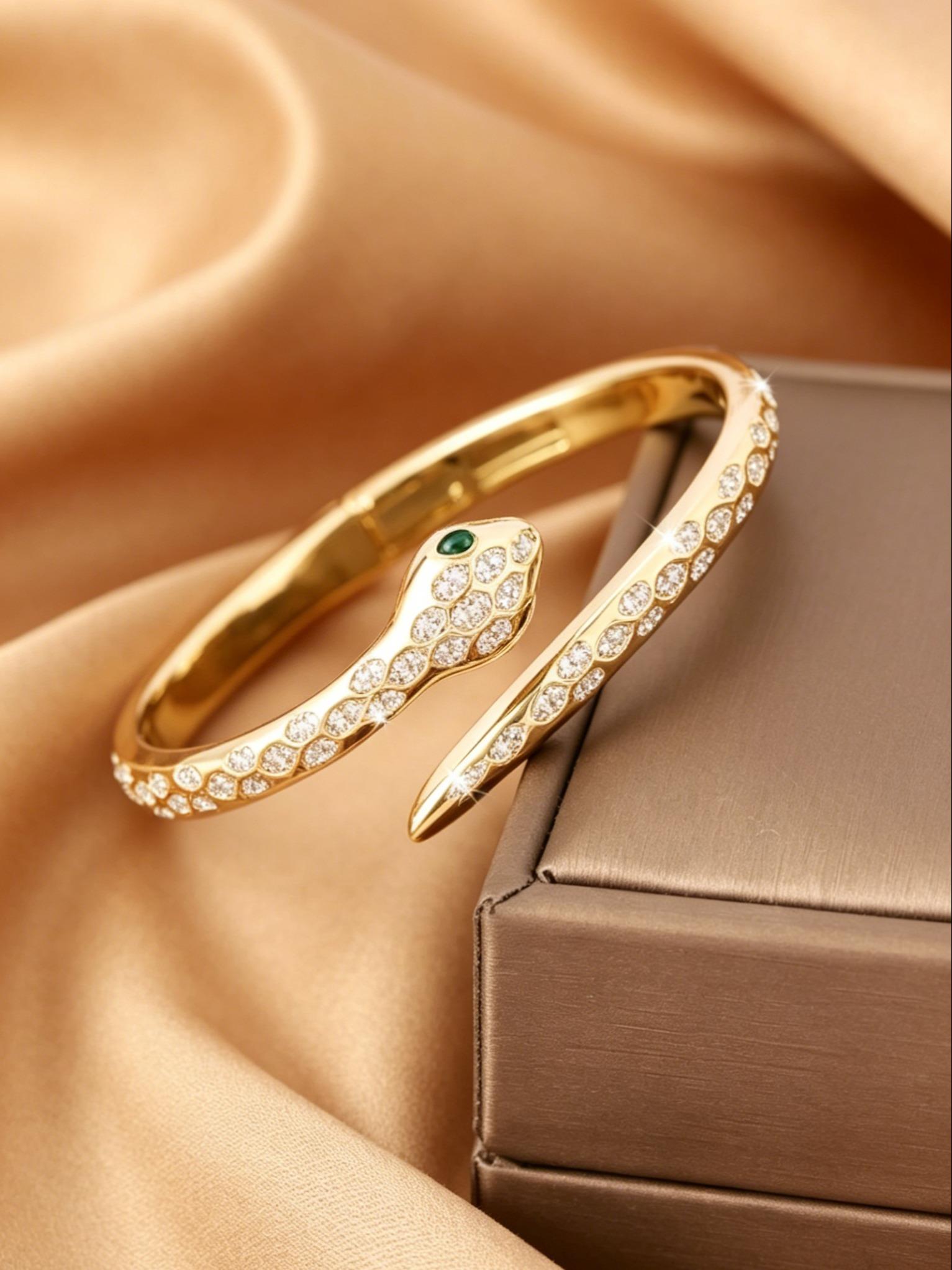 Snake Zircon Bracelet, Eye Snake Head Open Design, Lightweight Luxury Fashion Jewelry, Versatile Personality Accessory