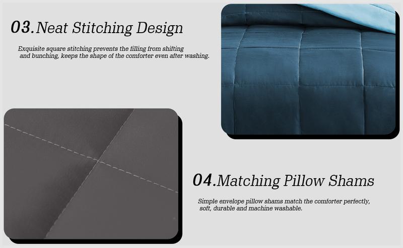 Exclusivo Mezcla Lightweight Reversible 2/3-Piece Comforter Set All Seasons, Down Alternative Comforter with Pillow Shams