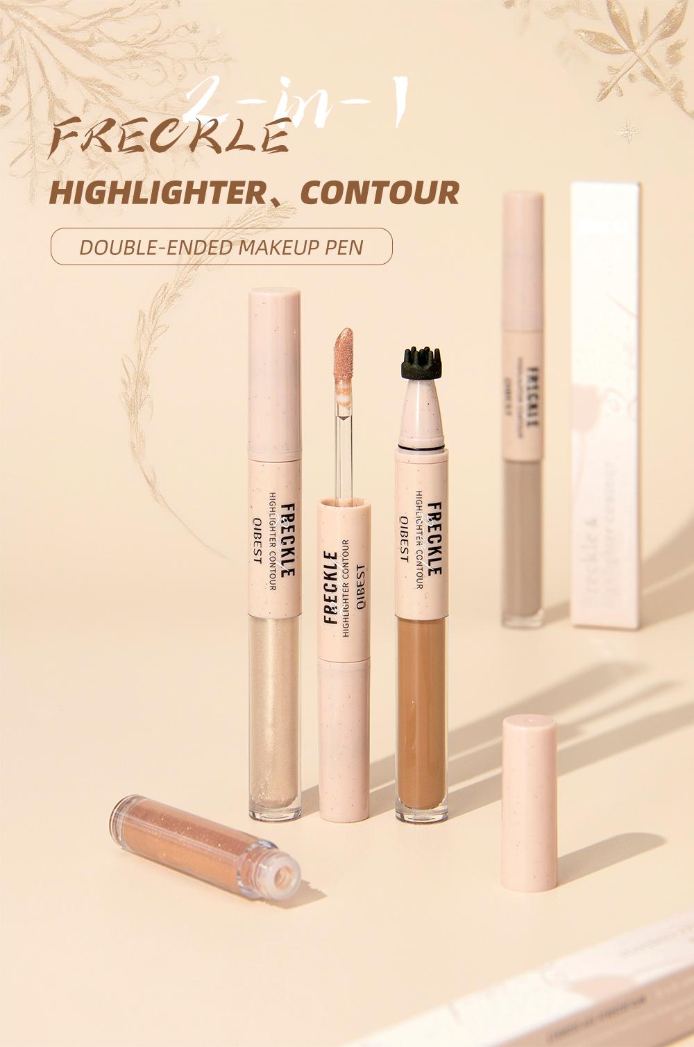 2-in-1 freckle pen, waterproof, sweatproof, long-lasting, shimmering highlighter makeup, double-headed freckle pen