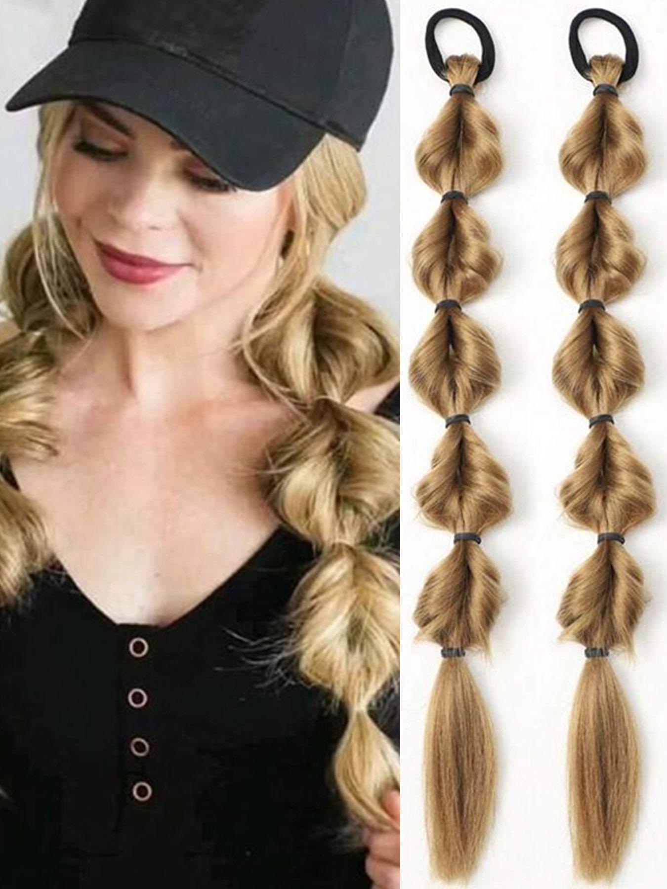 Bubble Ponytail Wig Synthetic Braided Extensions, Hair Ties & Hair Band Included, Ideal for DIY Daily Wear, Versatile Hairpiece Accessory