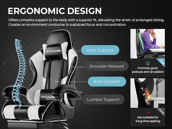 【Ergonomic Massage Chair】 A computer chair with footrest  massage lumbar support, a height-adjustable gaming chair, equipped with a 360° rotatable seat  headrest, suitable for both office  gaming use. Big and Tall