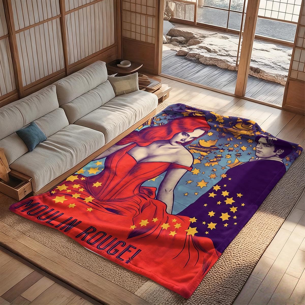 Moulin Rouge brainstorm  flannel blanket, exclusive gift for home, office, camping travel, personalized pattern design, modern style, soft texture