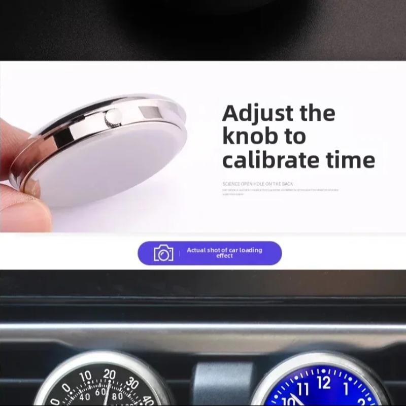 Small Shiny Analog Car Dashboard Clock, Replacement Quartz Automotive Watch, Stick-On Design, Perfect for Car Interiors