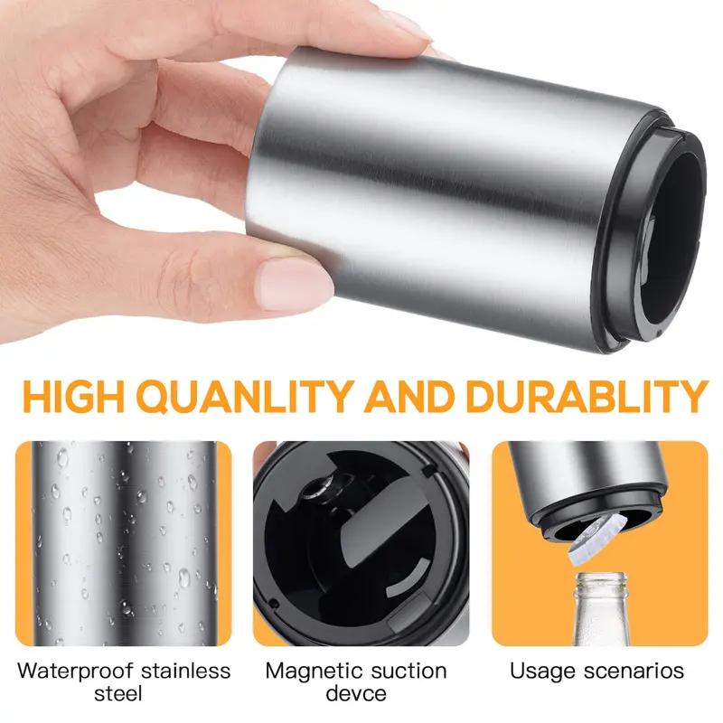 3 Pieces Automatic Magnetic Beer BottleOpener(StainlessSteel), Portable Pop the TopWVine Bottle Cap Catcher, QuickOpen, NoDamage Push Down Bartender Tools for Bar,HomeKitchen, Party,Restaurant Utensils Traditional Buy 2 Get 1 Free-（3-Pack）