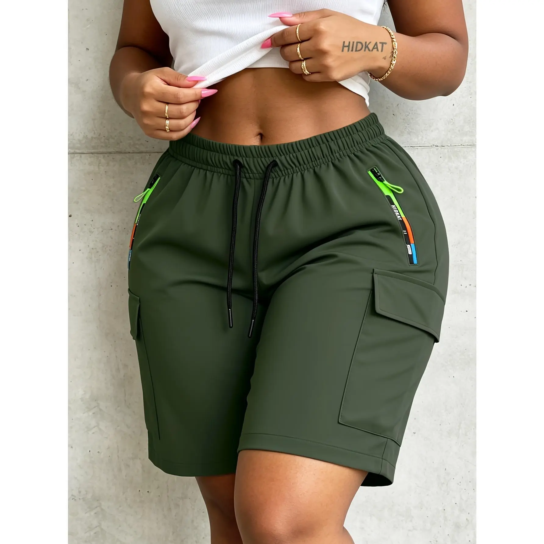 Trendy 5-pocket work-style women's pants with an elastic waistband and adjustable drawstring, storage pockets, lightweight and breathable—perfect for everyday wear, outdoor activities, the office, dates, hiking, and more.