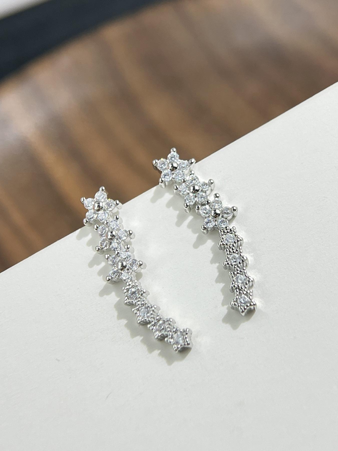 Elegant Starburst Earrings, Full Cz Rhinestone Sparkle, Caterpillar Design, Skin-Friendly, Lightweight, Perfect for Daily Wear, Office, Dates, Special Occasions