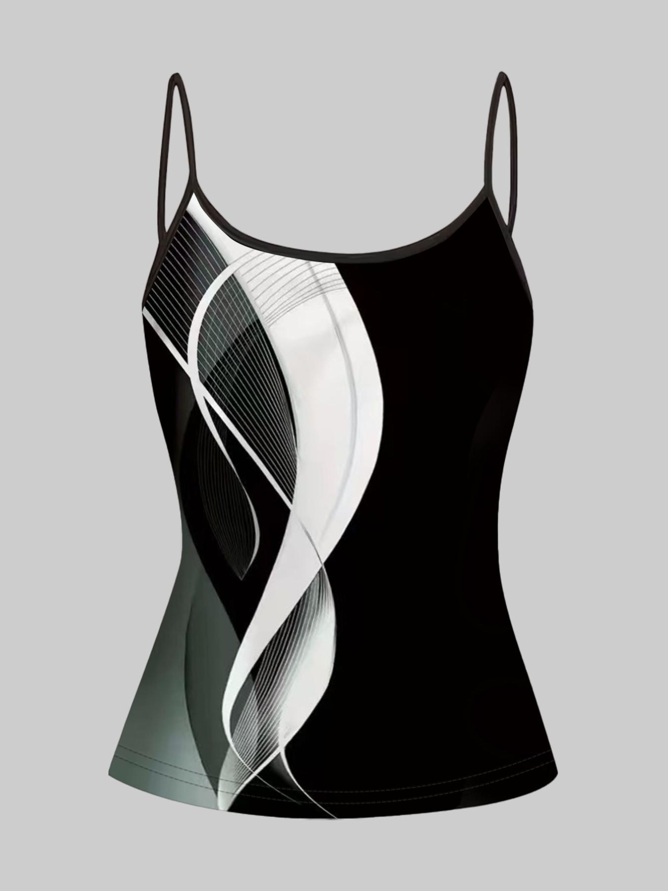 Simple Butterfly Line Print Adjustable Straps, Casual Sleeveless Slim-Fitting Top, Three-Piece Set for Home and Outdoors