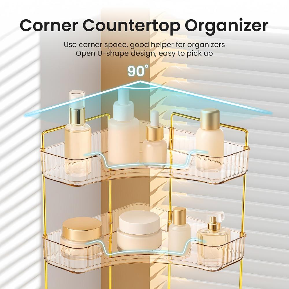 Corner bathroom storage rack, perfume tray for bathroom countertops and vanity organizer, cosmetic storage box, corner storage and organizer rack suitable for bathrooms, kitchens and vanities