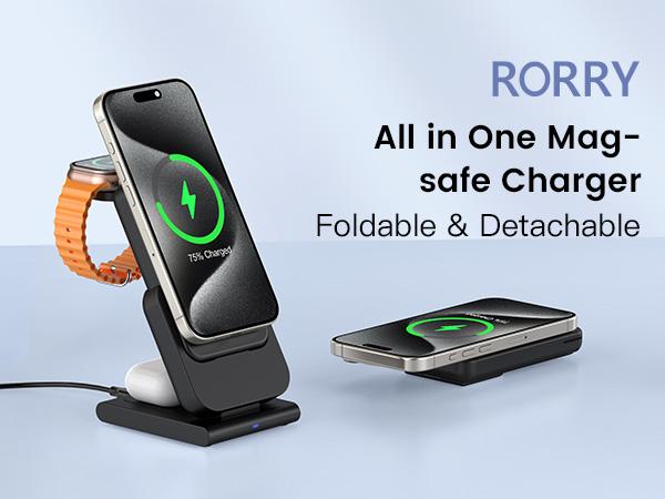 New RORRY 3-in-1 Charging Station, [10000mAh Detachable Power Bank] [Foldable with Magnet Ring and Adapter] Magnetic Wireless Charging Station, Magnetic Charging Station for iPhone 15/14/13, Apple Watch and AirPods  TikTokShopBlackFrid