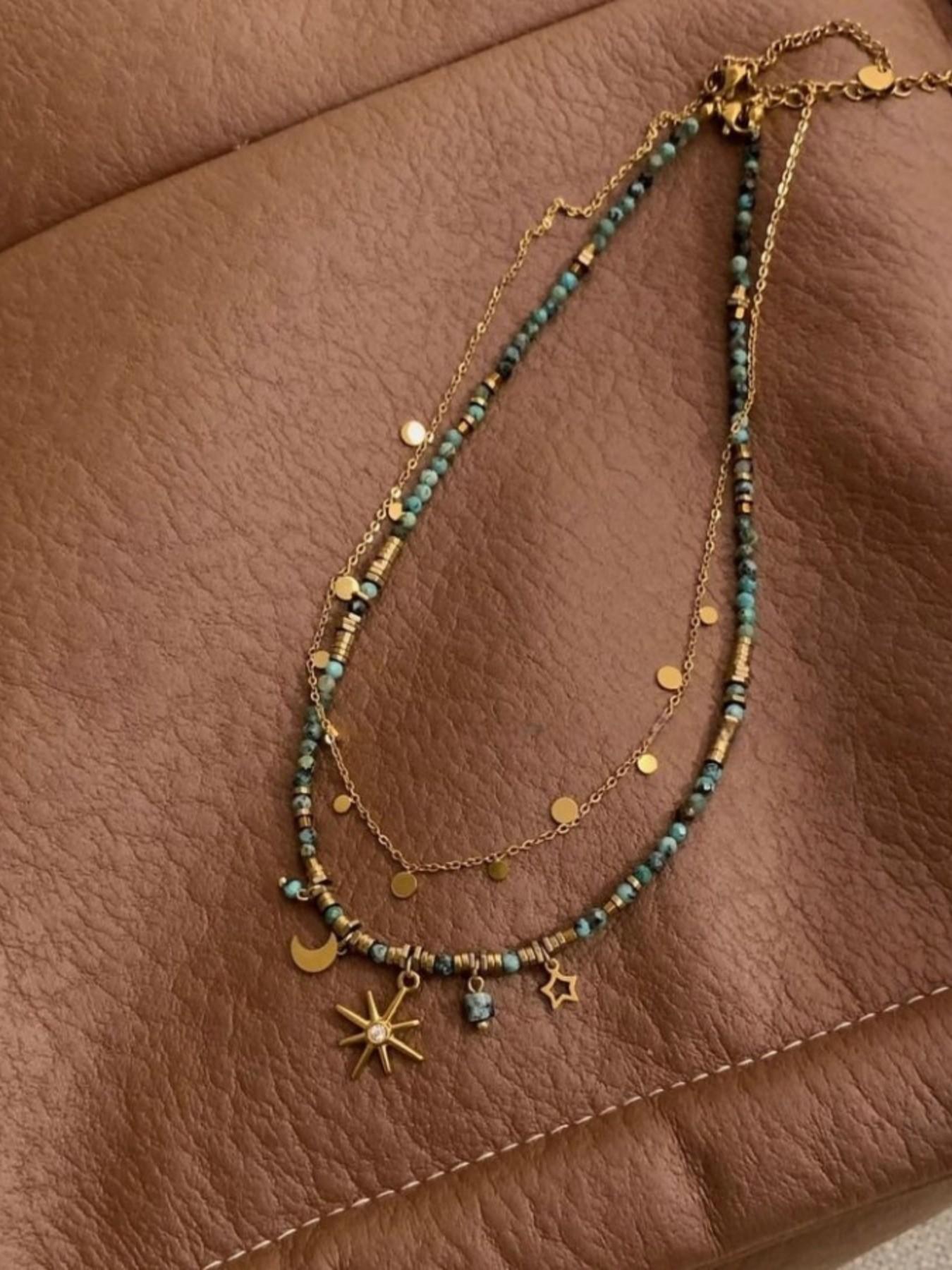 Mead Vintage Beaded Necklace 2026 New Design, Elegant Chain Print Collarbone Chain, Layered Necklace for Women, All Seasons Fashion Accessory