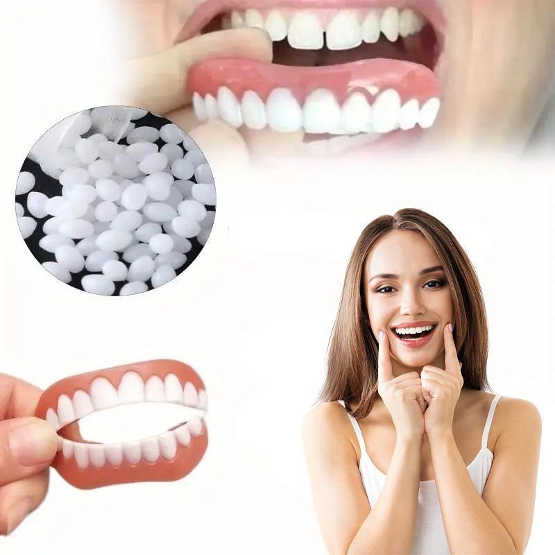 Comfortable Soft False Teeth Set, Upper and Lower Dental Appliances, Easy to Wear, Includes Storage Box, Enhances Confident Smile