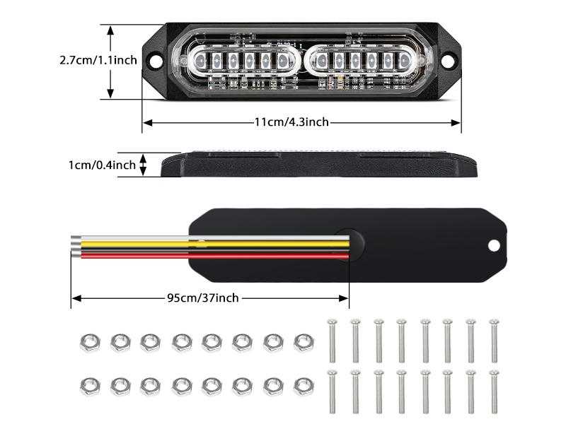 Nilight 8PCS Led Strobe Lights 12LED Red Light 12V 24V Surface Mount Flashing Warning Hazard Beacon Lights Ultra Slim Sync Feature Mini Grille for Cars Trucks Off