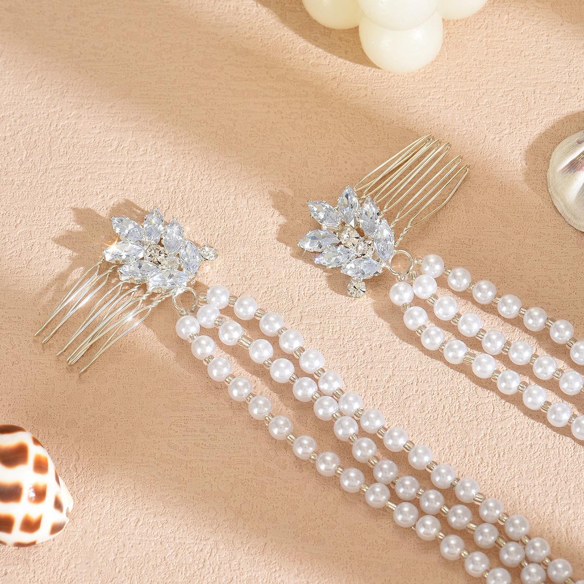Wholesale hair clips, European and American cross-border new style pearl hair accessories, niche high-end jewelry, diamond-embellished leaf hair clips, hair accessories for women