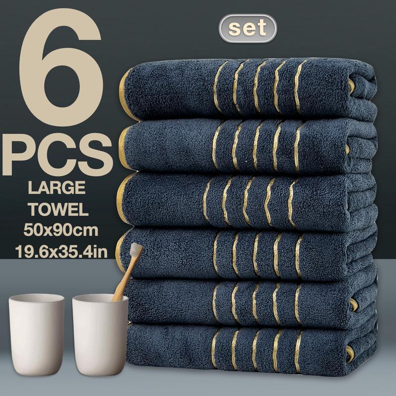6-Piece Gold Trimmed Towels Set, Quick-Dry Absorbent Microfiber, Modern Bathroom Essentials for Home, Hotel, School Use, Absorbent Thickened Towels