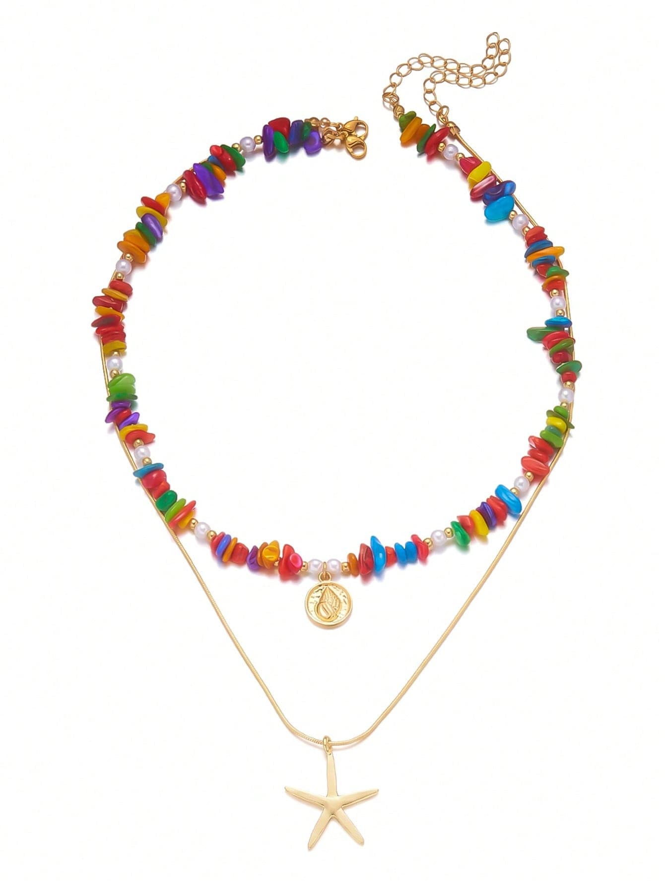 3pcs Summer Bohemian Style Multi-Color Faux Pearl Multi-Layer Necklace Set With Shell Pendant, Suitable For Beach, Travel, Daily Decoration, Outfit Matching, Dating, Party, Holiday Gift For Women