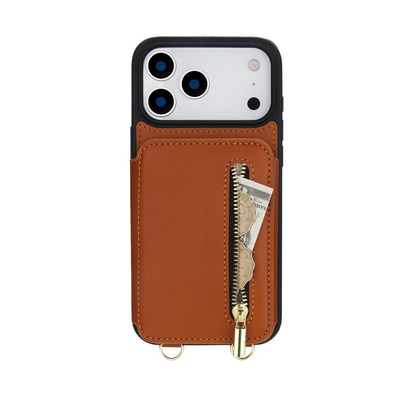 Wallet Case for iPhone 17 Pro Max 17 Air 16 15 14 13 12 RFID Wallet Cell Zipper Cover with Crossbody Strap Credit Card Holder Slot Stand Case for Women Men