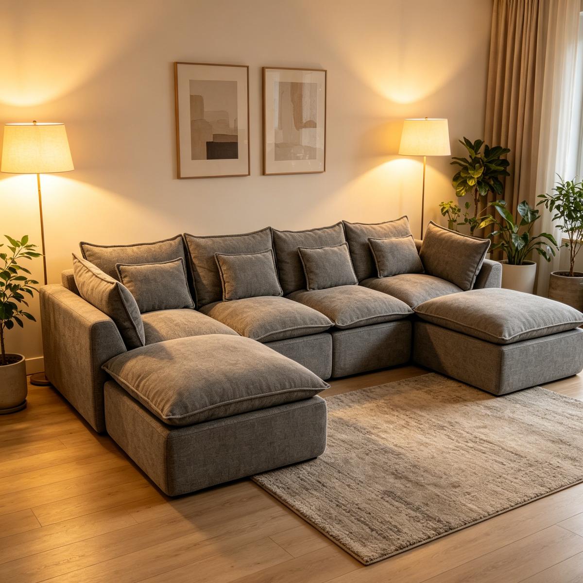 Aobtkel 129.8" Wide Cloud Oversized Modular Sectional Couch - 4-Seat with 2 Ottomans, Deep Wide Seat, True Relax Comfy Living Room Indoor Furniture Set,dorm essentials,home decor