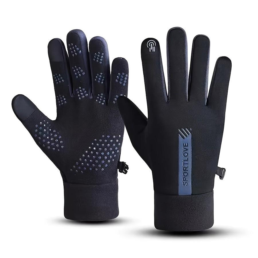 Windproof Waterproof Warm Full-Finger Gloves, Fleece Lined Thick Touchscreen Anti-Slip, Adjustable Wrist Strap, Outdoor Sports Gear