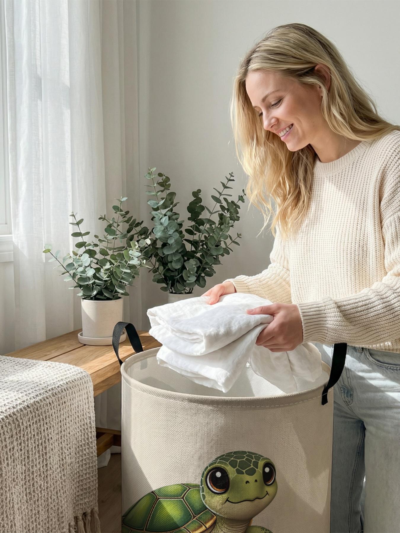 1 piece of cute turtle pattern 2D printed open storage box, double handle reinforcement + foldable storage | dirty laundry storage/toy organization/home decoration all-in-one