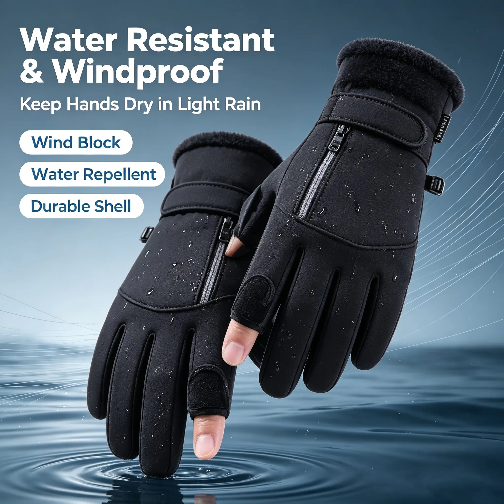 Men's Winter Convertible Flip-Top Sports Gloves - Fleece-Lined, Water-Resistant, Touch-Screen Compatible, Anti-Slip, Warm for Outdoor Cycling, Hiking