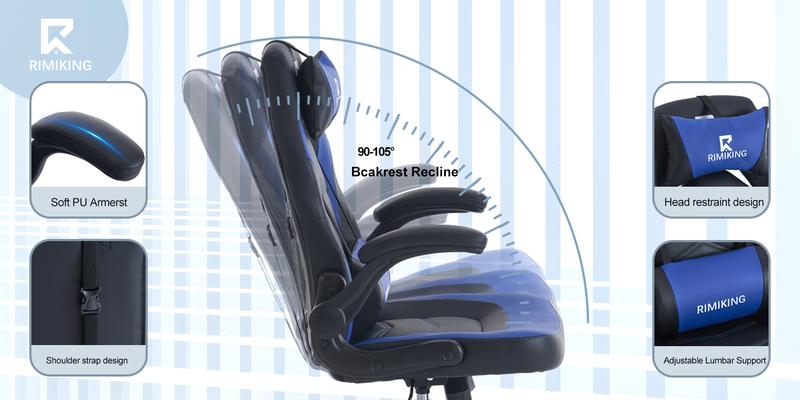 RIMIKING Shelby Series Ergonomic Gaming Chair, Adjustable Recliner, Lumbar Support, Heavy-Duty Office Chair,275 lbs Weight Capacity,3896