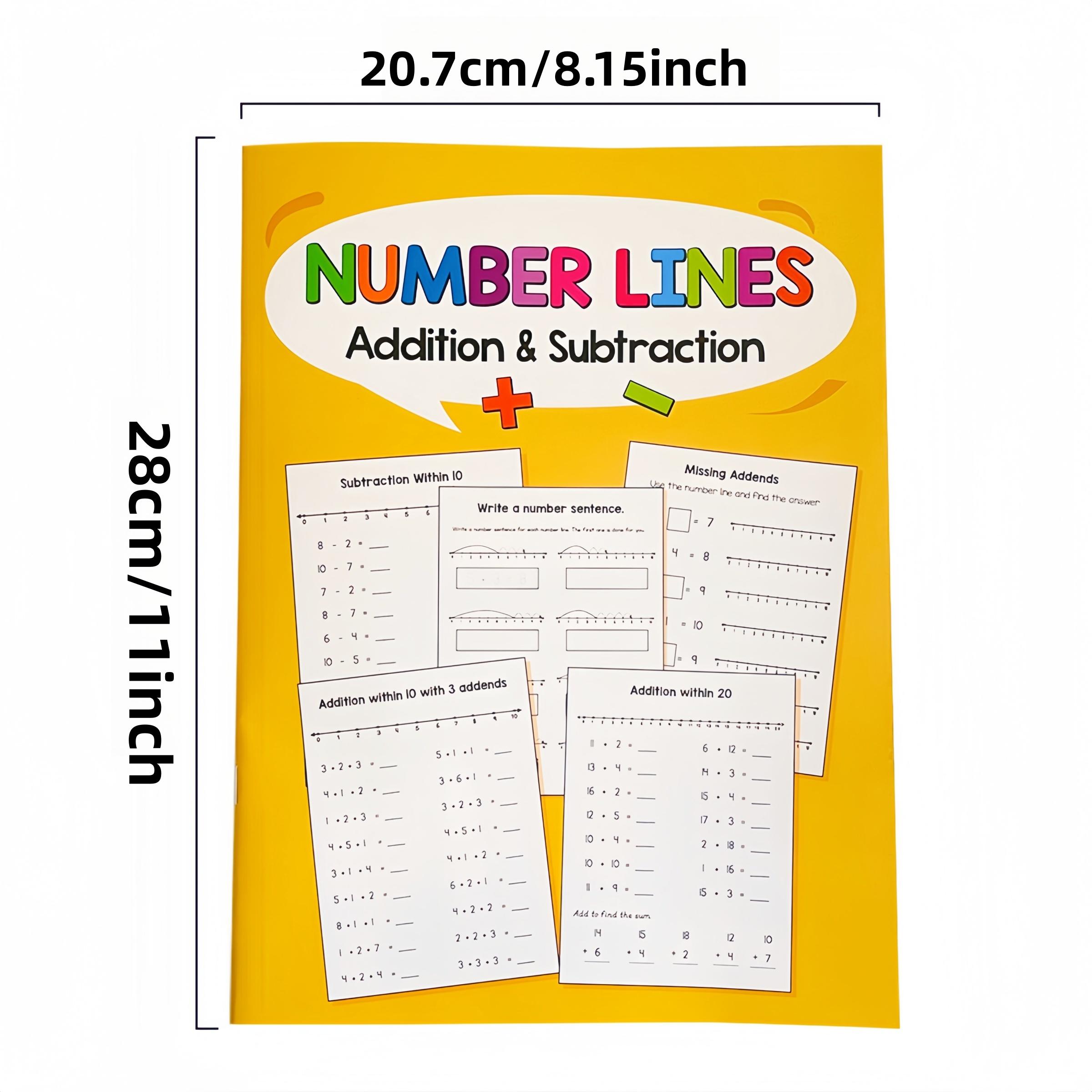 Math Addition and Subtraction Practice Book for Numbers 1-20, Fun Grid and Number Line Exercises, Early Education Learning Tool