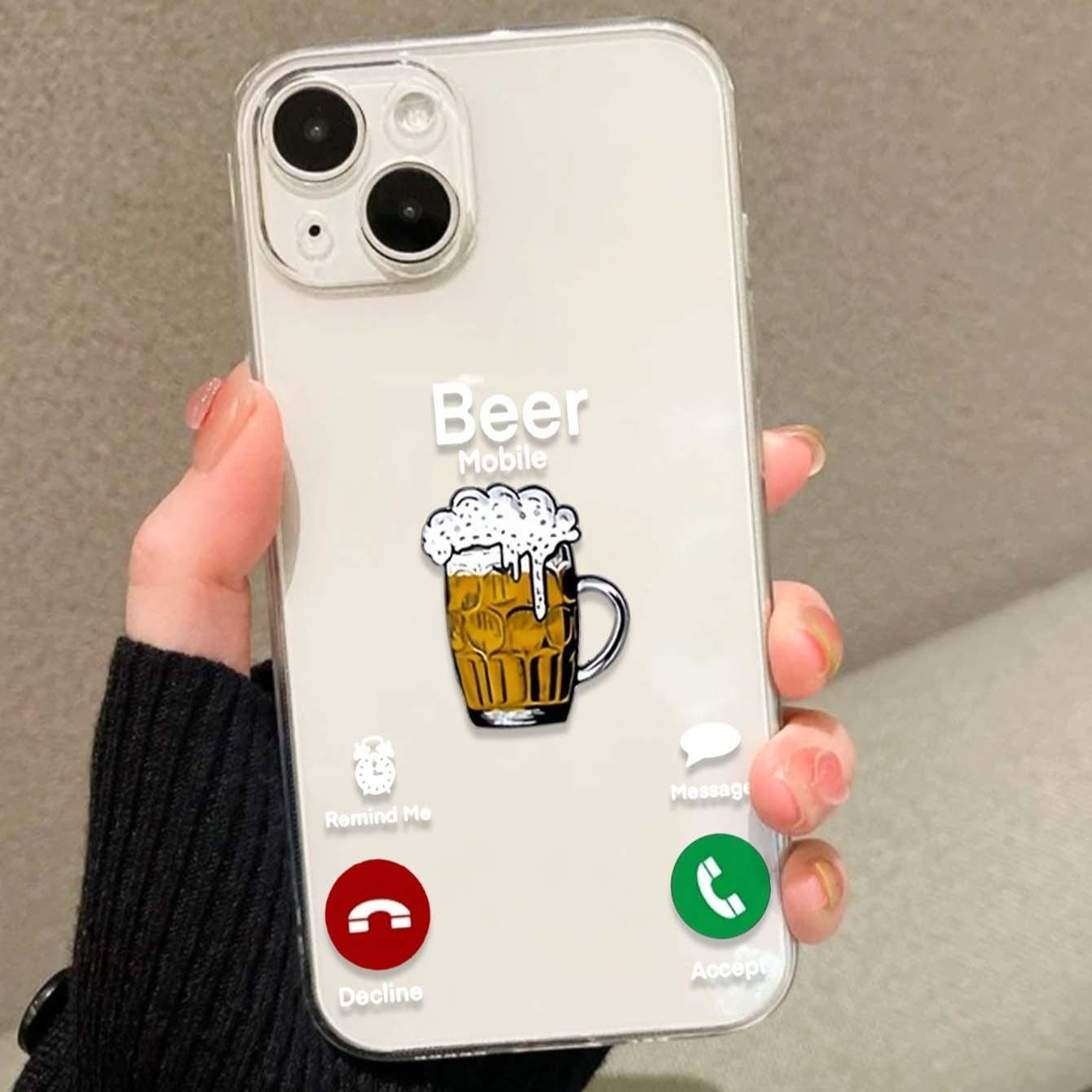 Funny Beer Caller ID Hand Pattern Tpu Transparent Phone Case, Compatible with Apple iPhone Models 11 12 13 14 15 Pro Max XR Plus