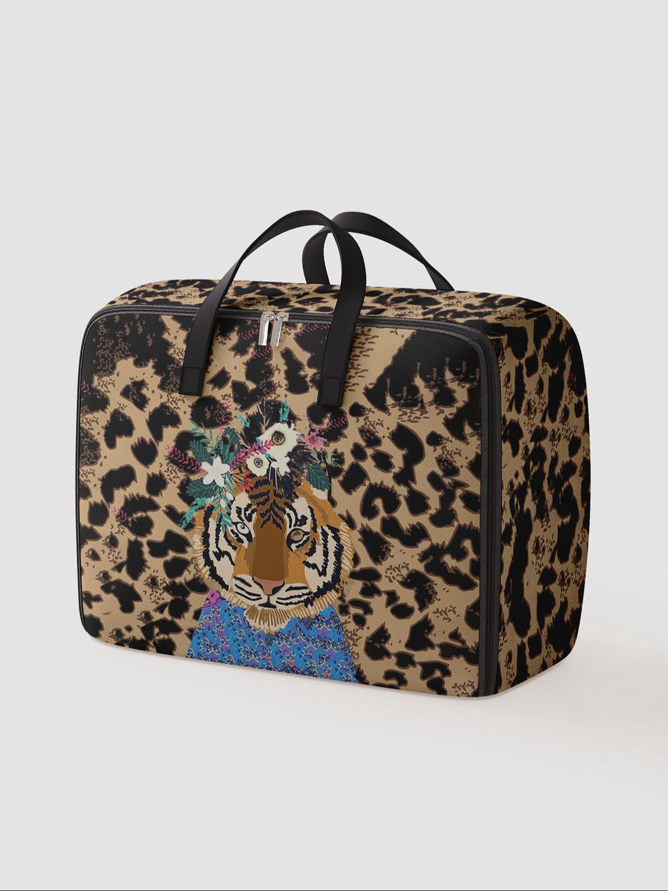 Tiger Pattern Storage Box, Fabric Storage Organizer, Space-Saving Large Handheld Organizer, Ideal for Moving, Travel, Camping, Dormitory, Bedroom, Quilts