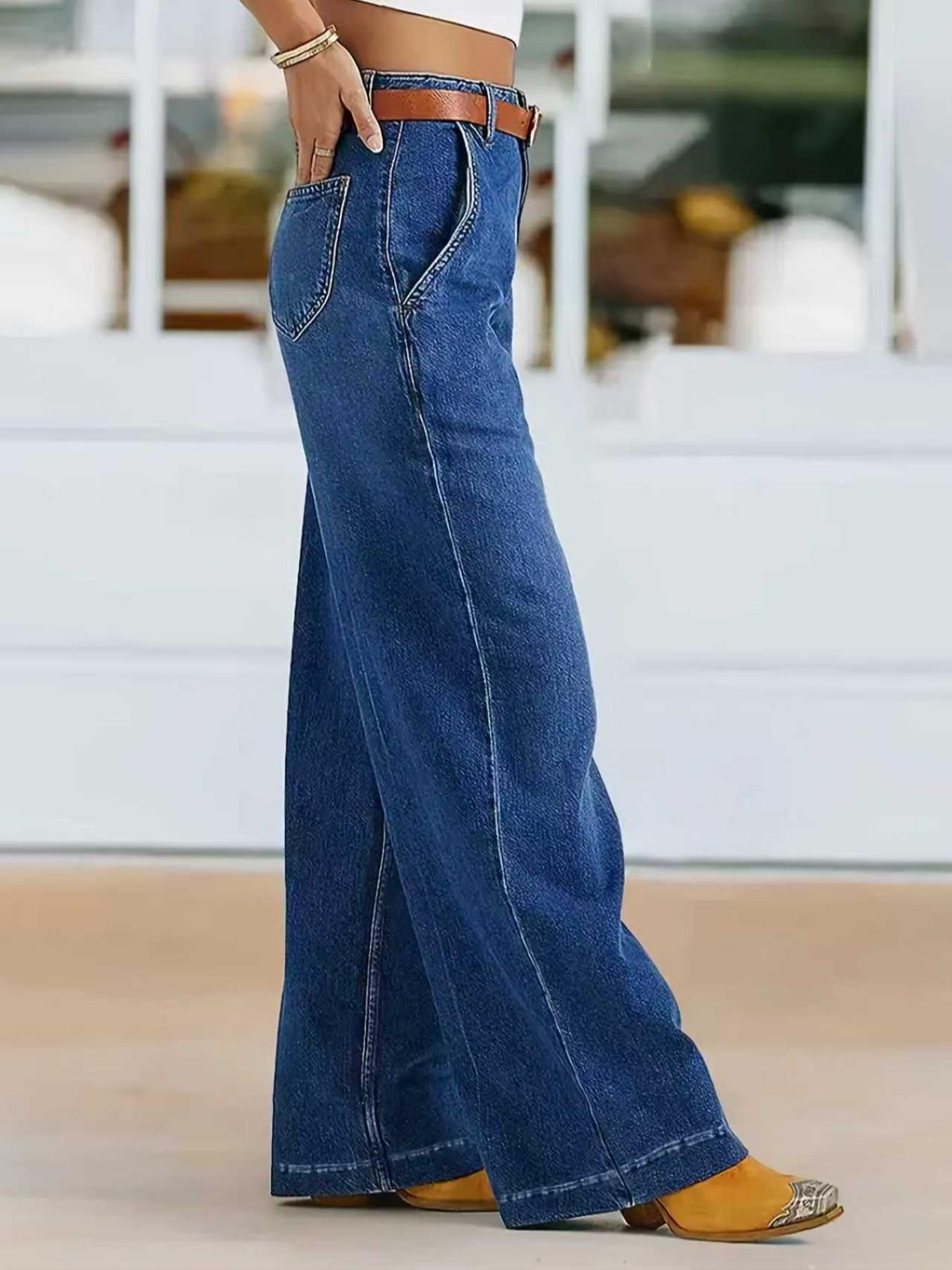 Women's Elastic Wide Leg Jeans Pants, Casual Denim Long Trousers, Comfortable Stretch Fabric, Fit, Perfect for Daily Wear