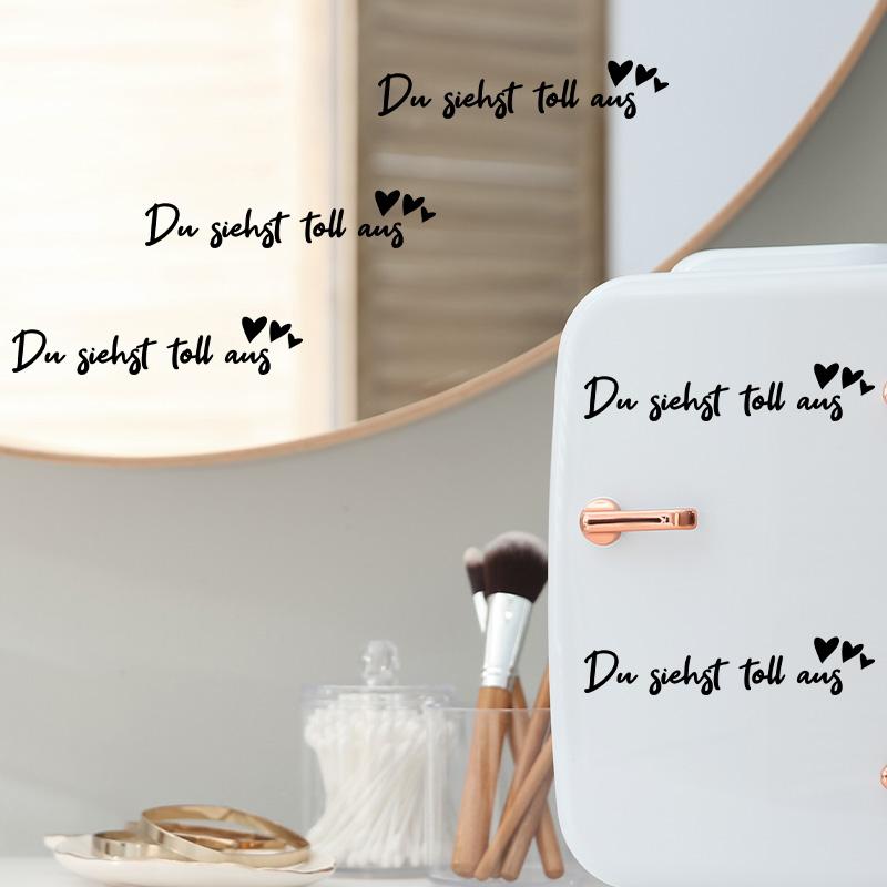 5pcs French 'you Look Great' Mirror Decal, PVC Stickers for Laptops, Cars, Walls, Heart Design, Modern Aesthetic, Smooth Application