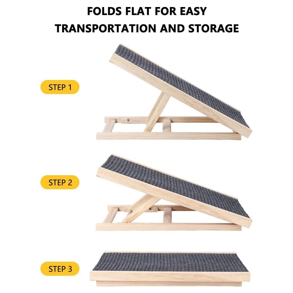 Pet Dog Ramp Wooden Portable Folding Pet Ramp for All Dogs and Cats 27.5" Long Adjustable from 12” to 16” Up to 110Lbs Dog Ramps for Bed Couch Car Pet Dog Ramp Wooden Portable Folding Pet Ramp for All Dogs and Cats 27.5" Long Adjustable from 12” to 16” Up to 110Lbs Dog Ramps for Bed Couch Car